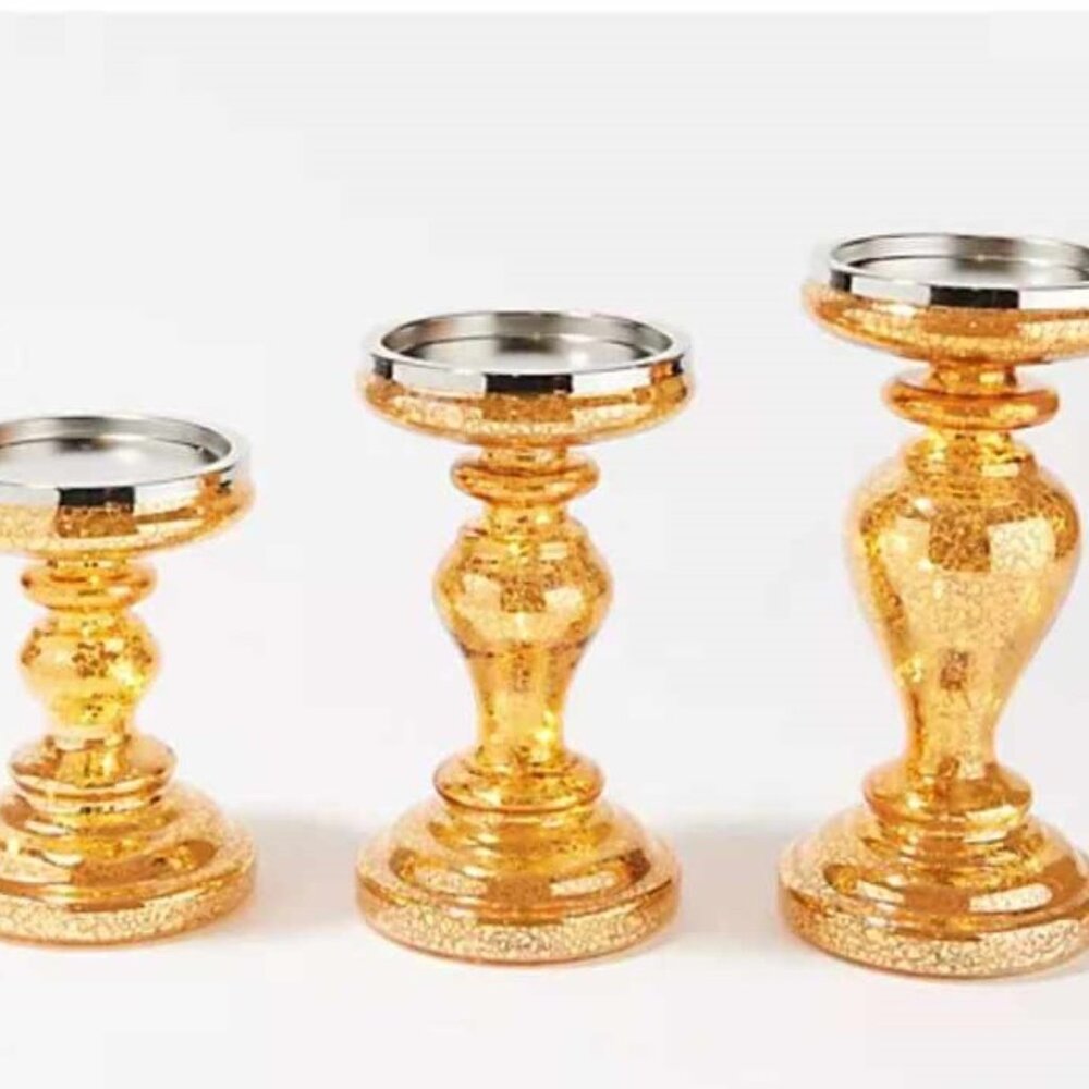 NEW Set of 3 Illuminated Mercury Glass Pedestals Valerie Parr Hill